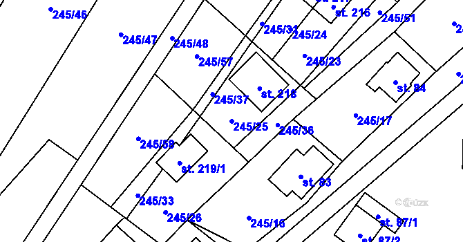 Parcela st. 245/25 v KÚ Velenov, Katastrální mapa