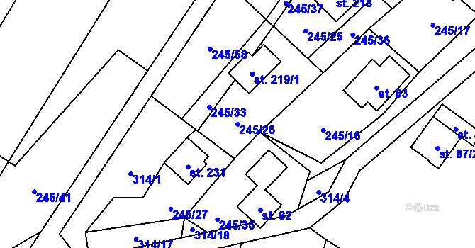Parcela st. 245/26 v KÚ Velenov, Katastrální mapa