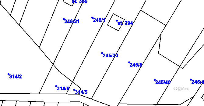 Parcela st. 245/30 v KÚ Velenov, Katastrální mapa