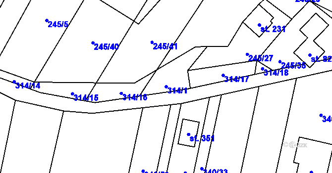 Parcela st. 314/1 v KÚ Velenov, Katastrální mapa