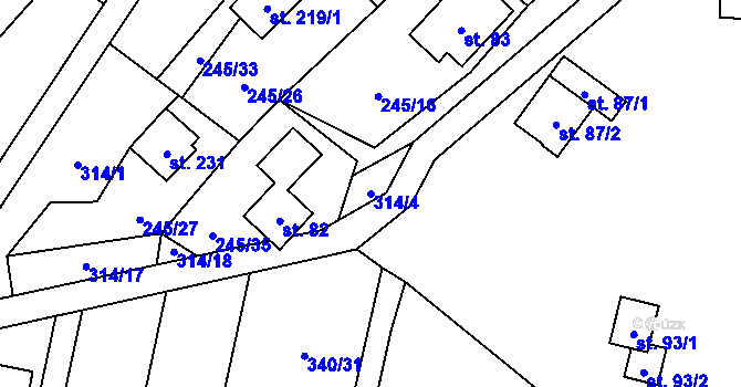 Parcela st. 314/4 v KÚ Velenov, Katastrální mapa