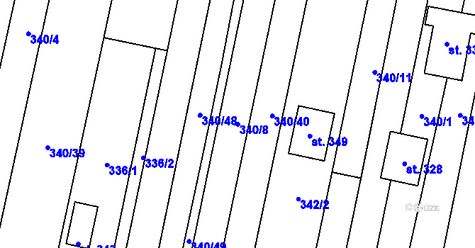 Parcela st. 340/8 v KÚ Velenov, Katastrální mapa