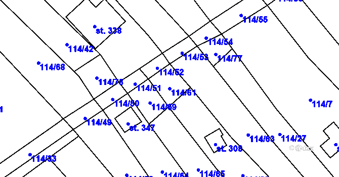 Parcela st. 114/61 v KÚ Velenov, Katastrální mapa