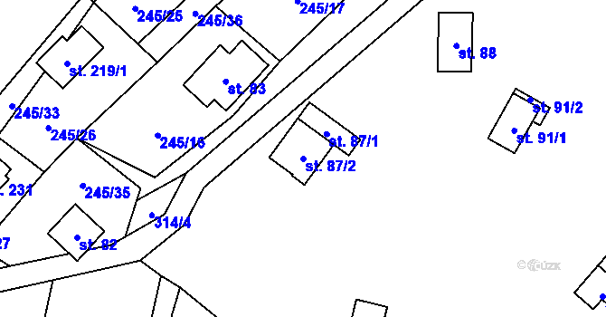 Parcela st. 87/2 v KÚ Velenov, Katastrální mapa