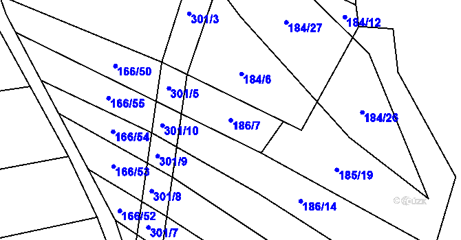 Parcela st. 186/7 v KÚ Velenov, Katastrální mapa