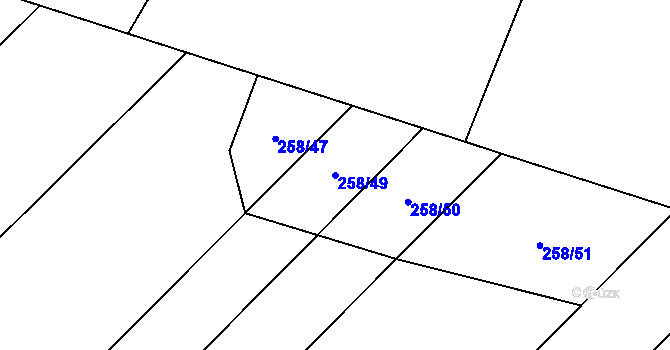 Parcela st. 258/49 v KÚ Velenov, Katastrální mapa