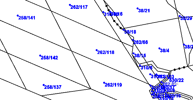 Parcela st. 262/118 v KÚ Velenov, Katastrální mapa