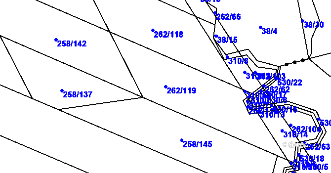 Parcela st. 262/119 v KÚ Velenov, Katastrální mapa