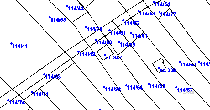 Parcela st. 347 v KÚ Velenov, Katastrální mapa