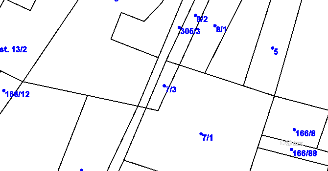 Parcela st. 7/3 v KÚ Velenov, Katastrální mapa