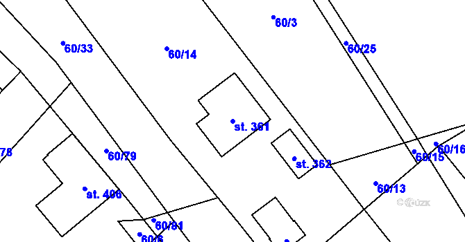 Parcela st. 361 v KÚ Velenov, Katastrální mapa