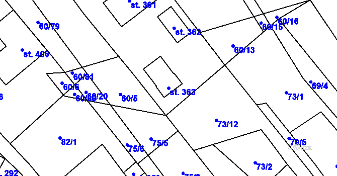 Parcela st. 363 v KÚ Velenov, Katastrální mapa