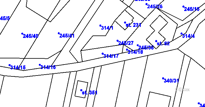 Parcela st. 314/17 v KÚ Velenov, Katastrální mapa