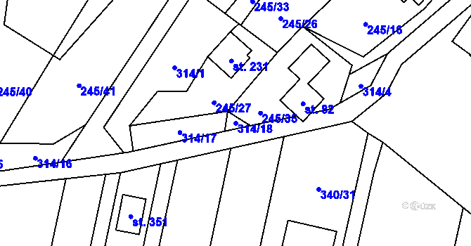 Parcela st. 314/18 v KÚ Velenov, Katastrální mapa