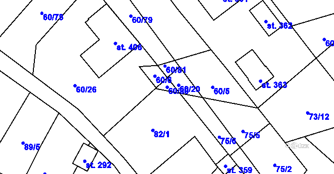 Parcela st. 60/80 v KÚ Velenov, Katastrální mapa