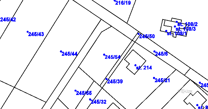 Parcela st. 245/54 v KÚ Velenov, Katastrální mapa