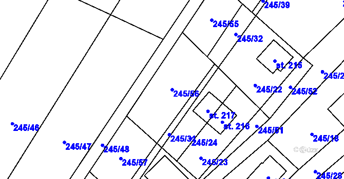 Parcela st. 245/56 v KÚ Velenov, Katastrální mapa
