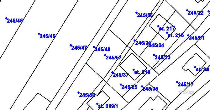 Parcela st. 245/57 v KÚ Velenov, Katastrální mapa