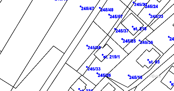 Parcela st. 245/58 v KÚ Velenov, Katastrální mapa