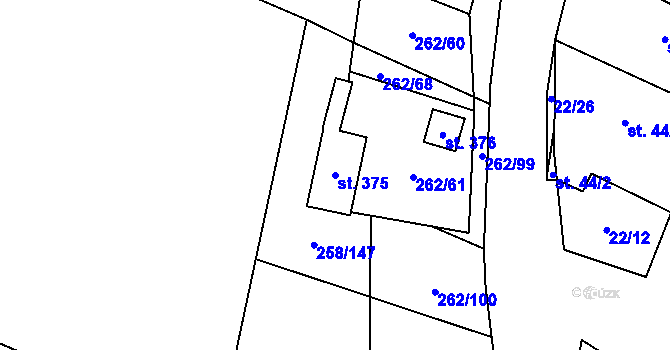 Parcela st. 375 v KÚ Velenov, Katastrální mapa