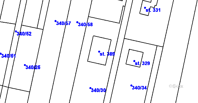 Parcela st. 389 v KÚ Velenov, Katastrální mapa