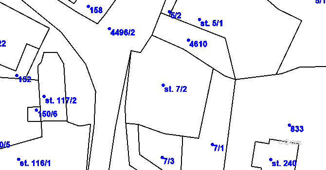 Parcela st. 7/2 v KÚ Velenovy, Katastrální mapa