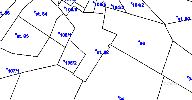 Parcela st. 82 v KÚ Velenovy, Katastrální mapa