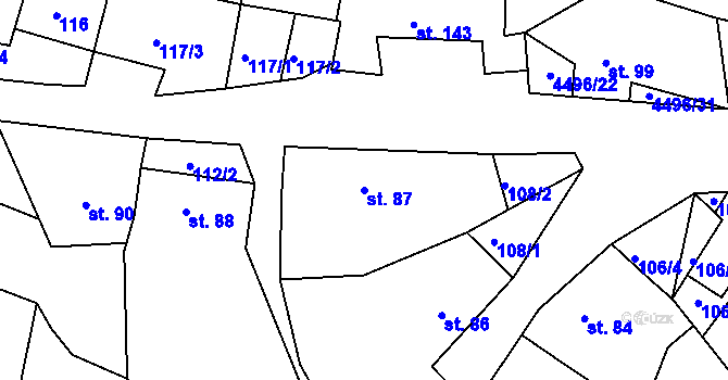 Parcela st. 87 v KÚ Velenovy, Katastrální mapa