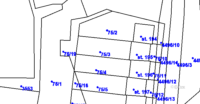 Parcela st. 75/3 v KÚ Velenovy, Katastrální mapa