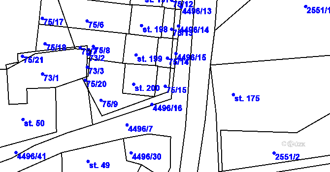 Parcela st. 75/15 v KÚ Velenovy, Katastrální mapa