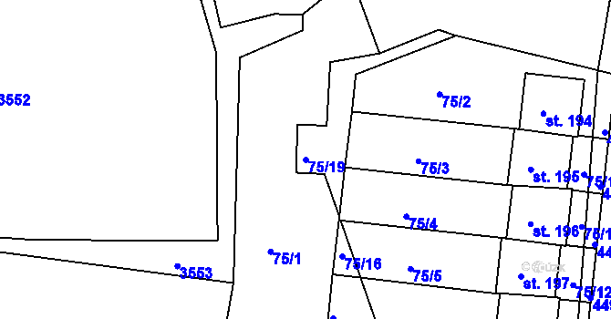 Parcela st. 75/19 v KÚ Velenovy, Katastrální mapa