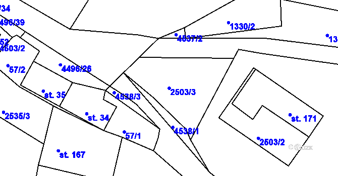 Parcela st. 2503/3 v KÚ Velenovy, Katastrální mapa
