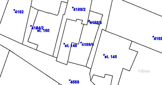 Parcela st. 4188/9 v KÚ Velenovy, Katastrální mapa