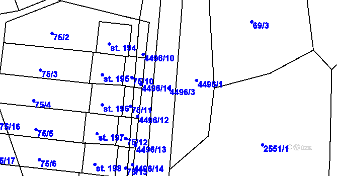 Parcela st. 4496/3 v KÚ Velenovy, Katastrální mapa
