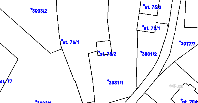 Parcela st. 76/2 v KÚ Chodeč, Katastrální mapa