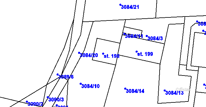 Parcela st. 198 v KÚ Chodeč, Katastrální mapa