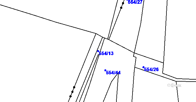 Parcela st. 554/13 v KÚ Mojné-Skřidla, Katastrální mapa