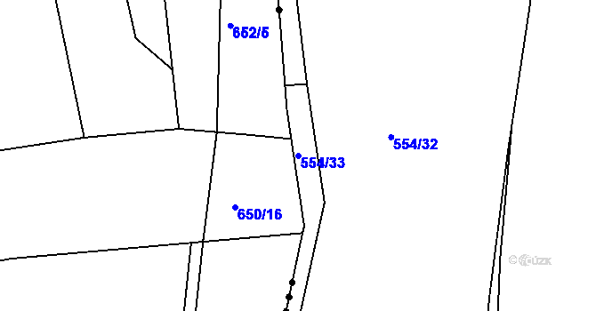 Parcela st. 554/33 v KÚ Mojné-Skřidla, Katastrální mapa