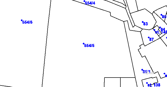 Parcela st. 554/5 v KÚ Mojné-Skřidla, Katastrální mapa