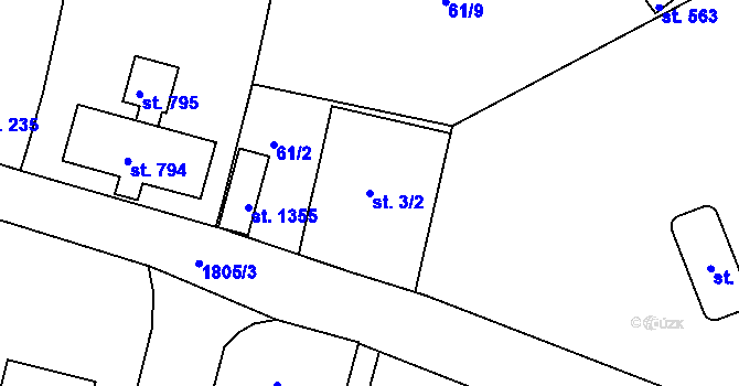 Parcela st. 3/2 v KÚ Velešín, Katastrální mapa