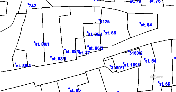 Parcela st. 86/2 v KÚ Velešín, Katastrální mapa