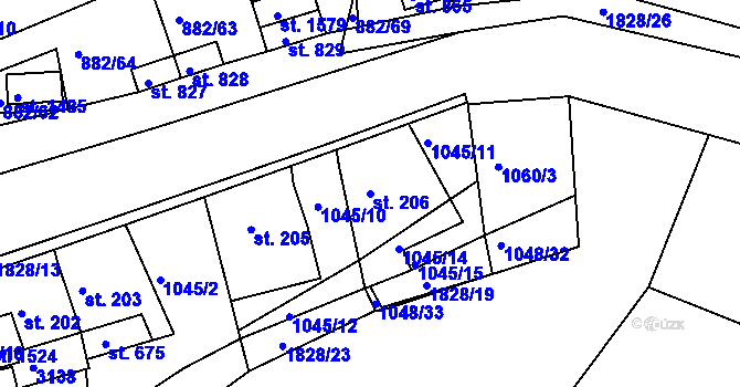 Parcela st. 206 v KÚ Velešín, Katastrální mapa
