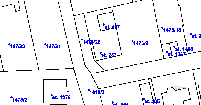 Parcela st. 257 v KÚ Velešín, Katastrální mapa