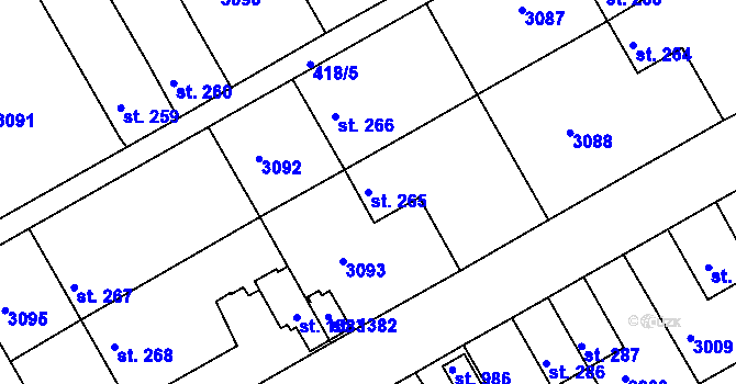 Parcela st. 265 v KÚ Velešín, Katastrální mapa
