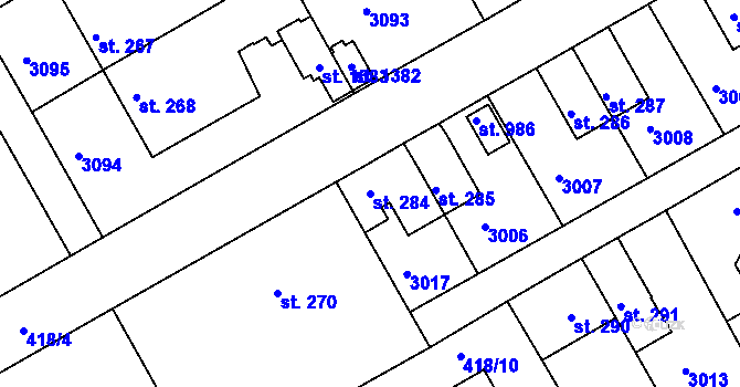 Parcela st. 284 v KÚ Velešín, Katastrální mapa