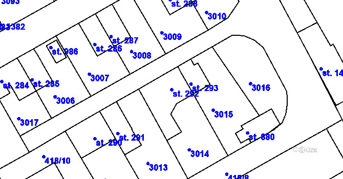 Parcela st. 292 v KÚ Velešín, Katastrální mapa