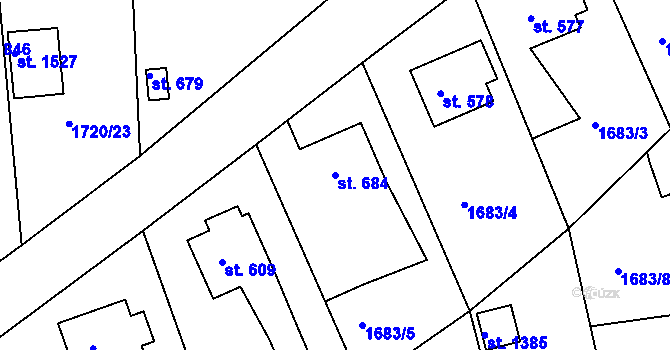 Parcela st. 684 v KÚ Velešín, Katastrální mapa