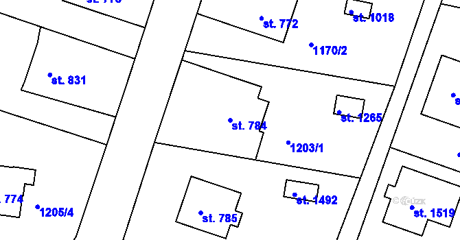 Parcela st. 784 v KÚ Velešín, Katastrální mapa