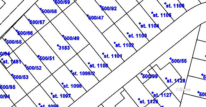 Parcela st. 1101 v KÚ Velešín, Katastrální mapa