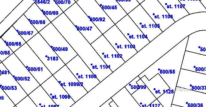 Parcela st. 1102 v KÚ Velešín, Katastrální mapa